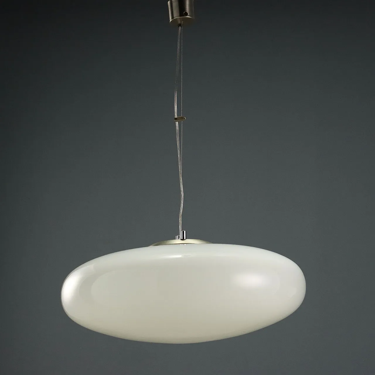 Chandelier with glass diffuser and aluminum frame, 20th century 4