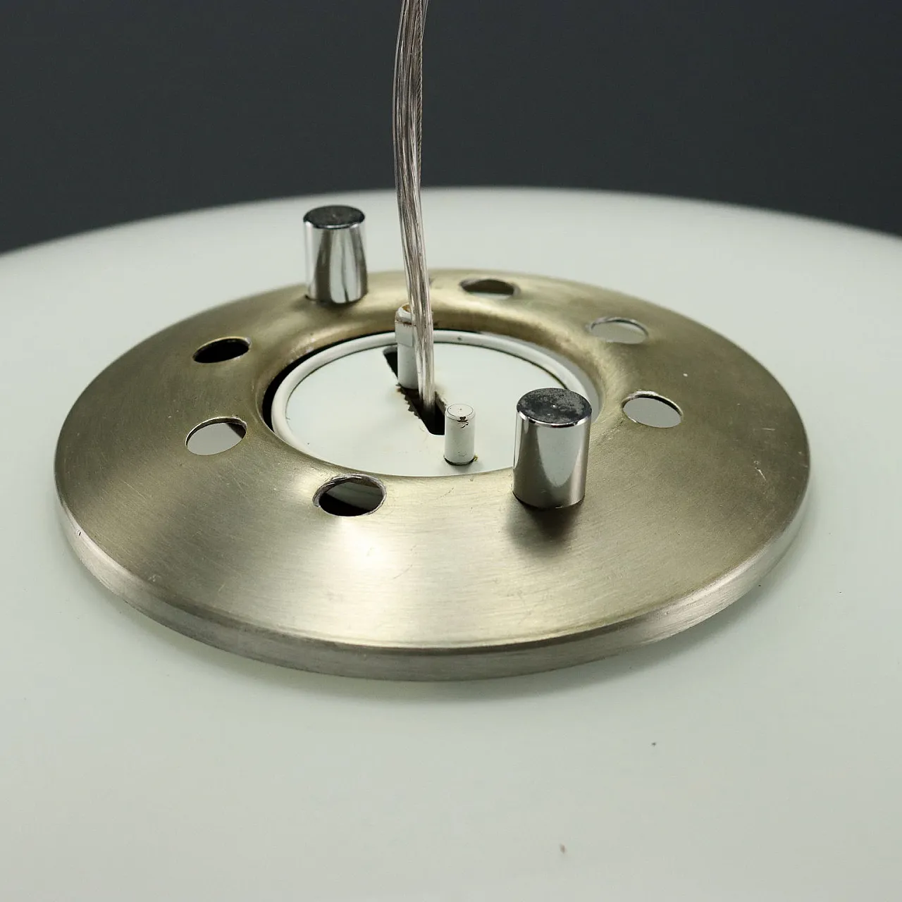 Chandelier with glass diffuser and aluminum frame, 20th century 6