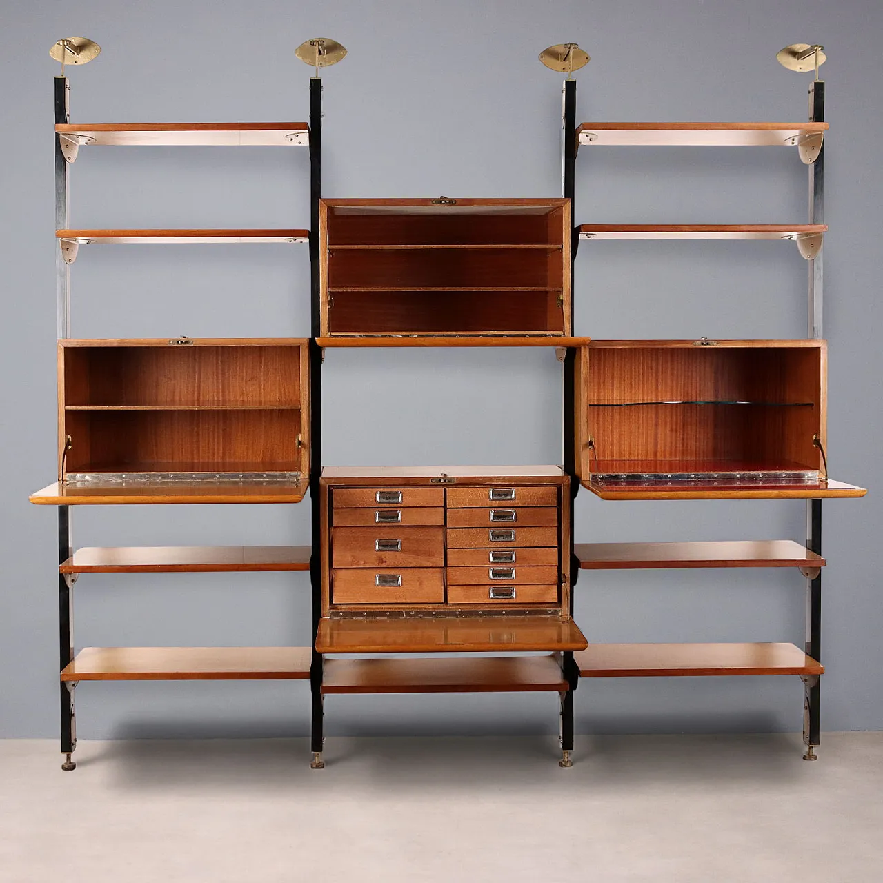 Stained wood and enameled metal bookcase, 20th century 10