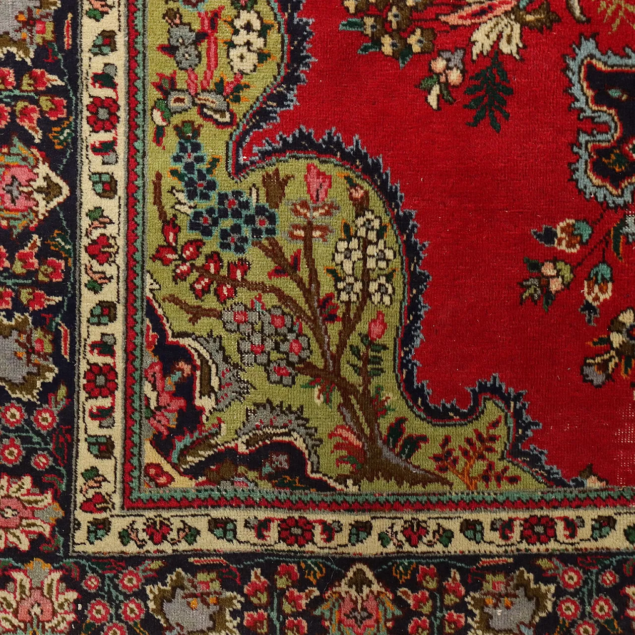 Tappeto Tabriz in cotone e lana con nodo sottile, fine '900 5