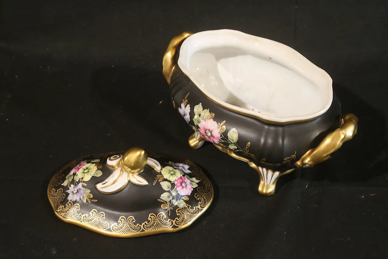Black and gold Vieux Limoges porcelain bon bon jewelry box, 1960s 8
