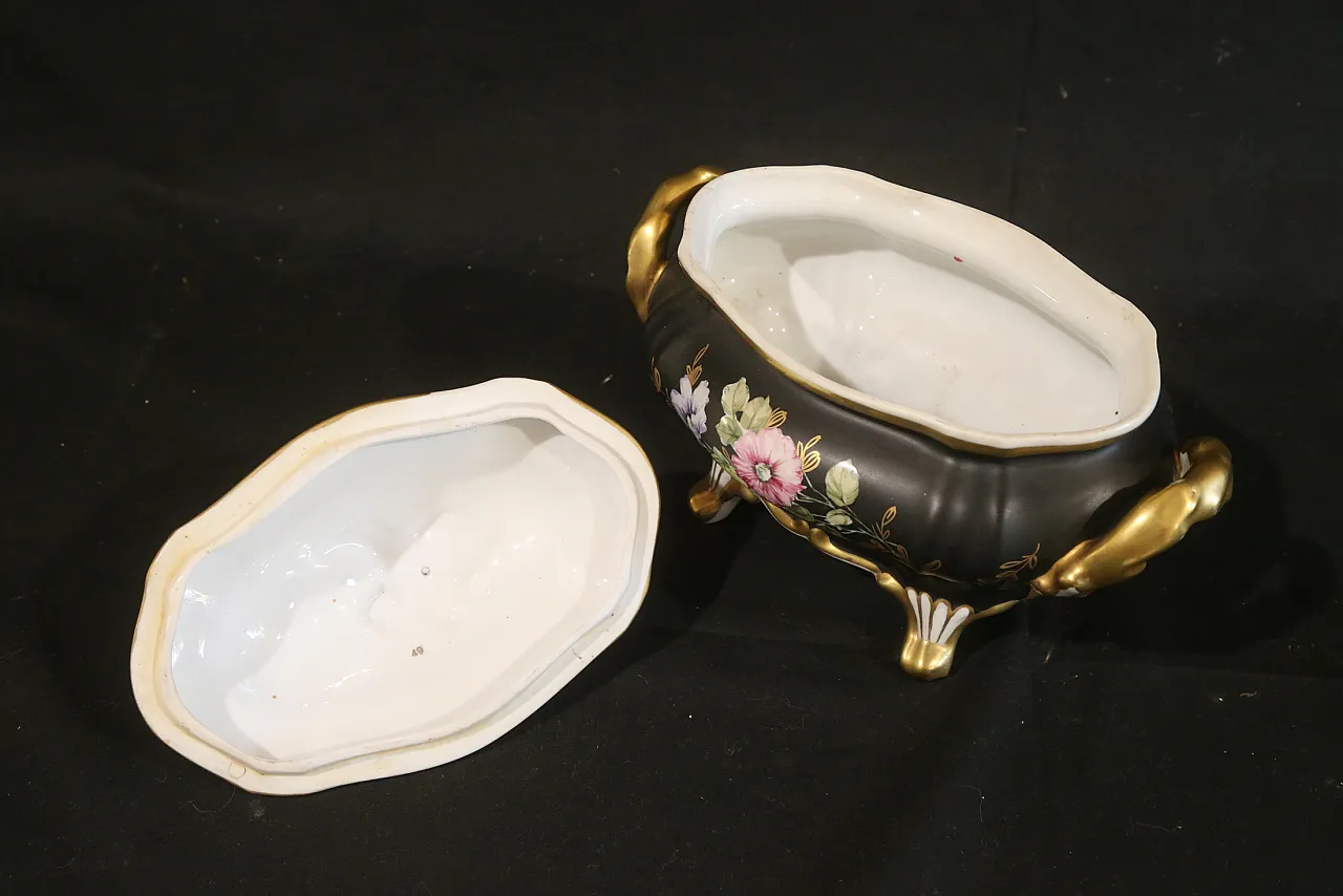 Black and gold Vieux Limoges porcelain bon bon jewelry box, 1960s 9