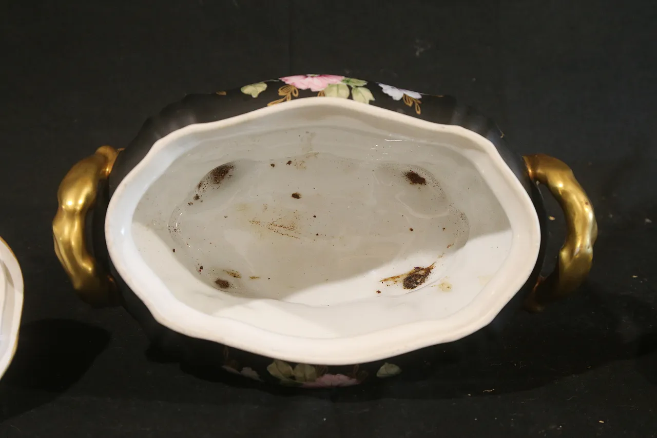 Black and gold Vieux Limoges porcelain bon bon jewelry box, 1960s 10