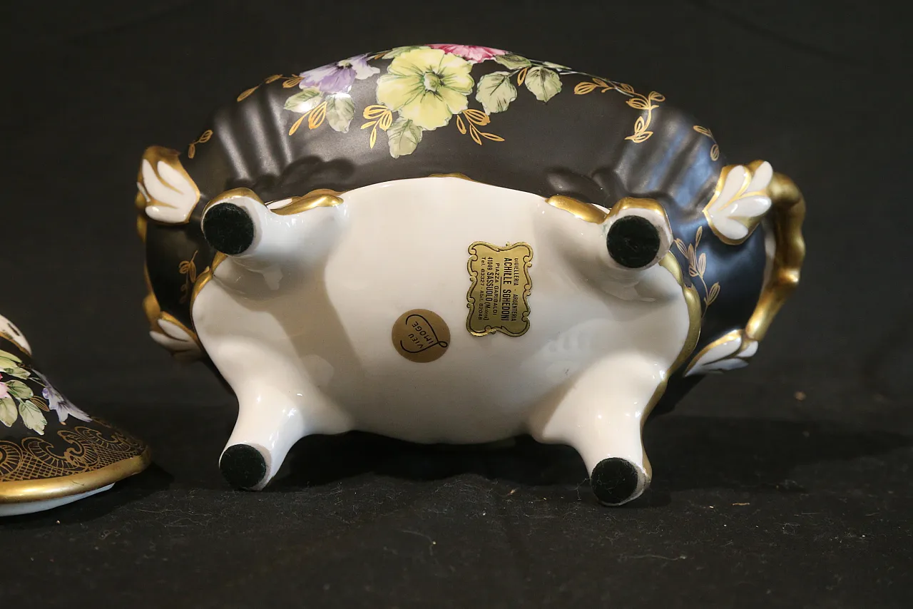 Black and gold Vieux Limoges porcelain bon bon jewelry box, 1960s 12