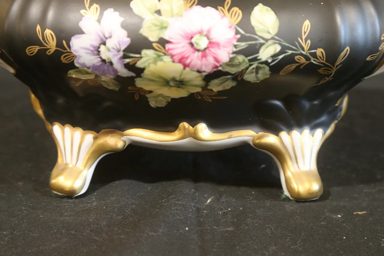 Black and gold Vieux Limoges porcelain bon bon jewelry box, 1960s 15