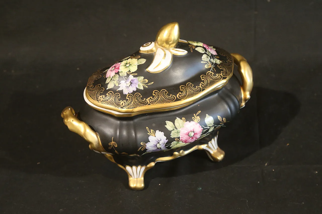 Black and gold Vieux Limoges porcelain bon bon jewelry box, 1960s 20