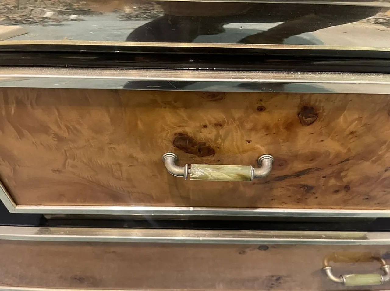 Modular wood and brass veneer console, 1950 5