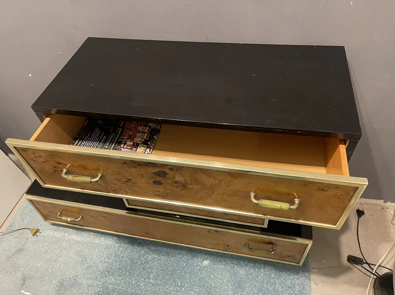 Modular wood and brass veneer console, 1950 8