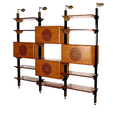 Stained wood and enameled metal bookcase, 20th century