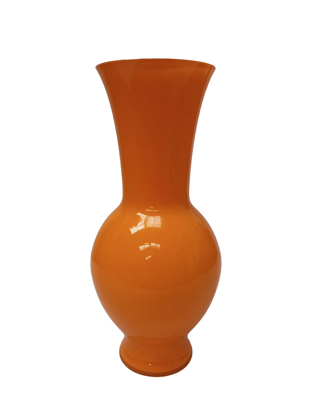Barovier and Toso orange vase with label "B.A.G" 1980s 1