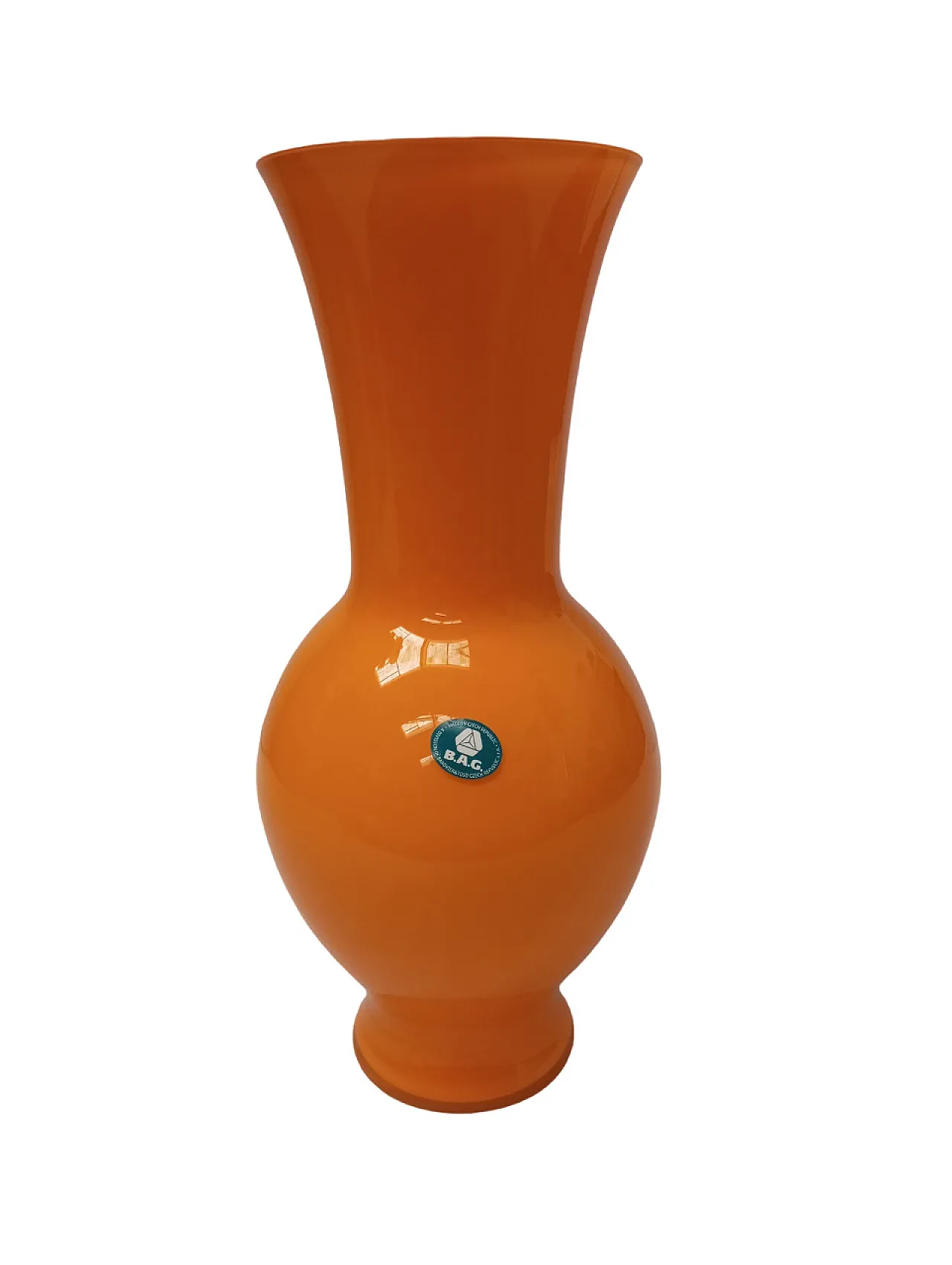 Barovier and Toso orange vase with label "B.A.G" 1980s 2