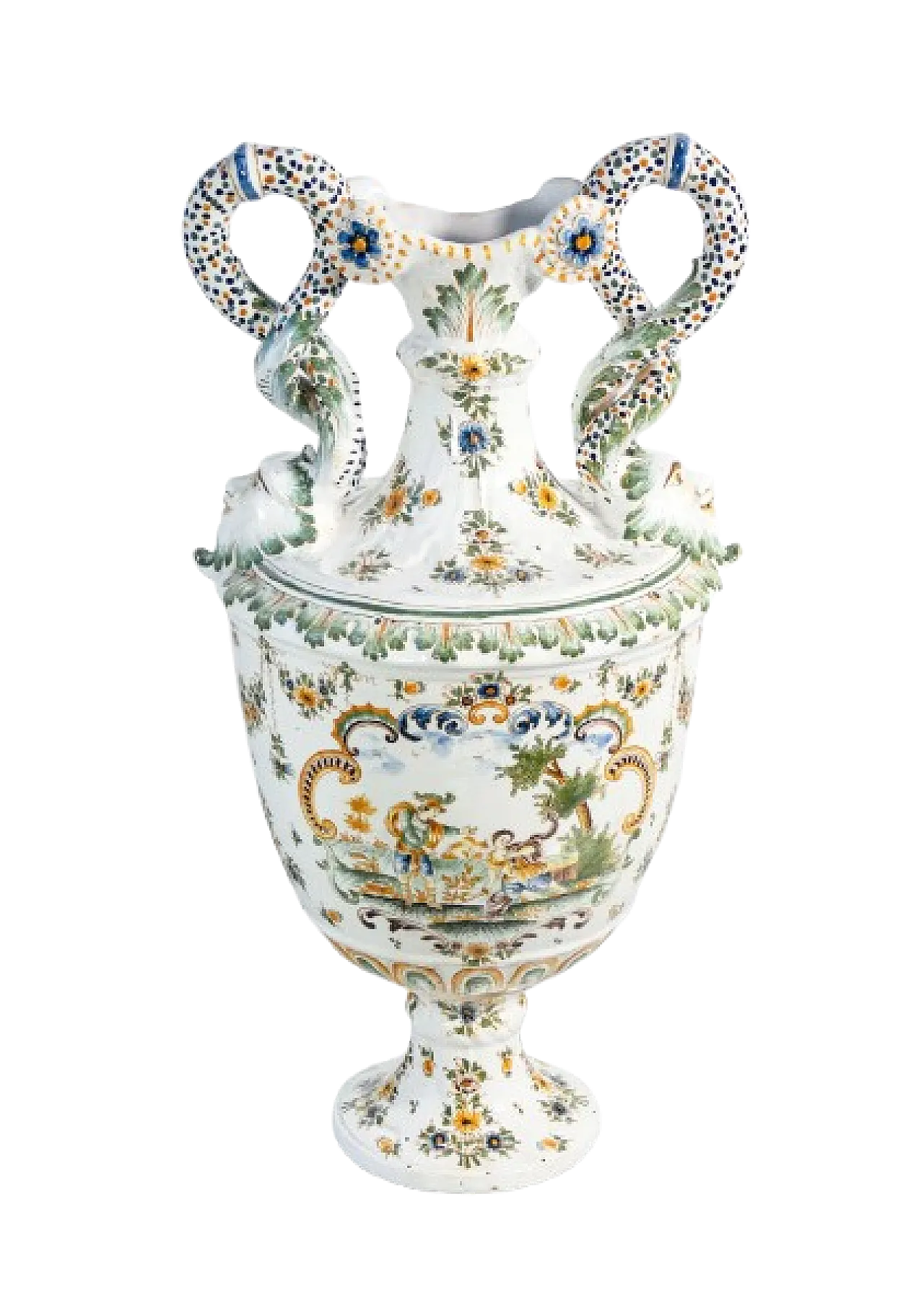 Hand-painted ceramic amphora by Moustiers, 20th century 14