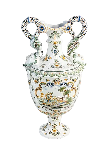 Hand-painted ceramic amphora by Moustiers, 20th century