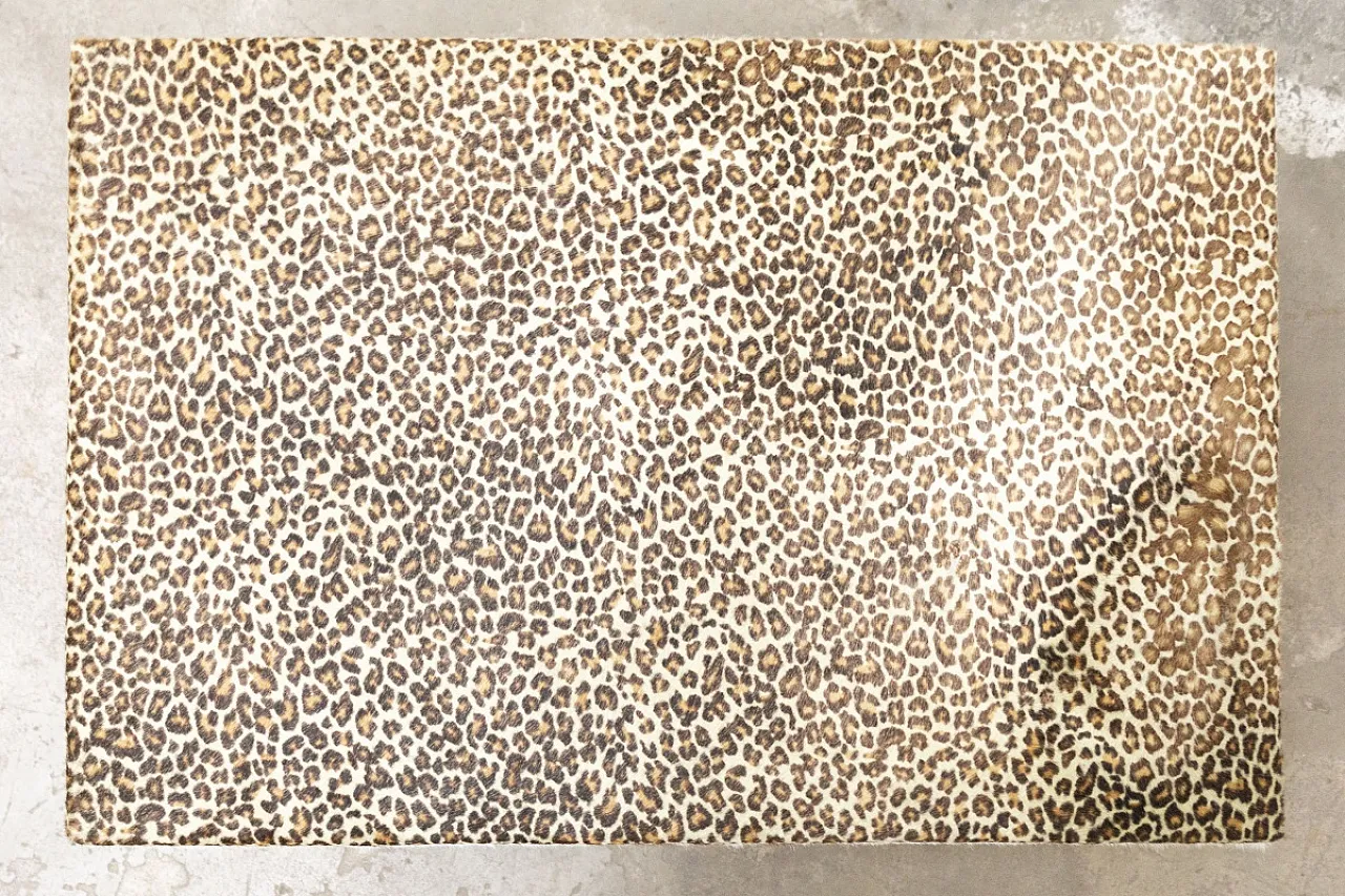 Wooden pouf covered in cowhide, 20th century 3