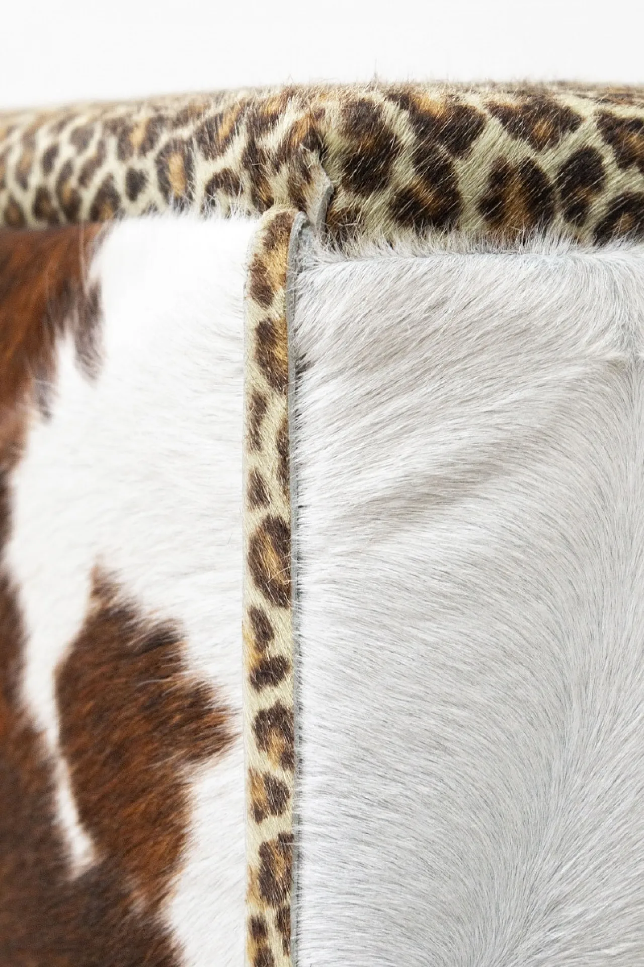 Wooden pouf covered in cowhide, 20th century 6