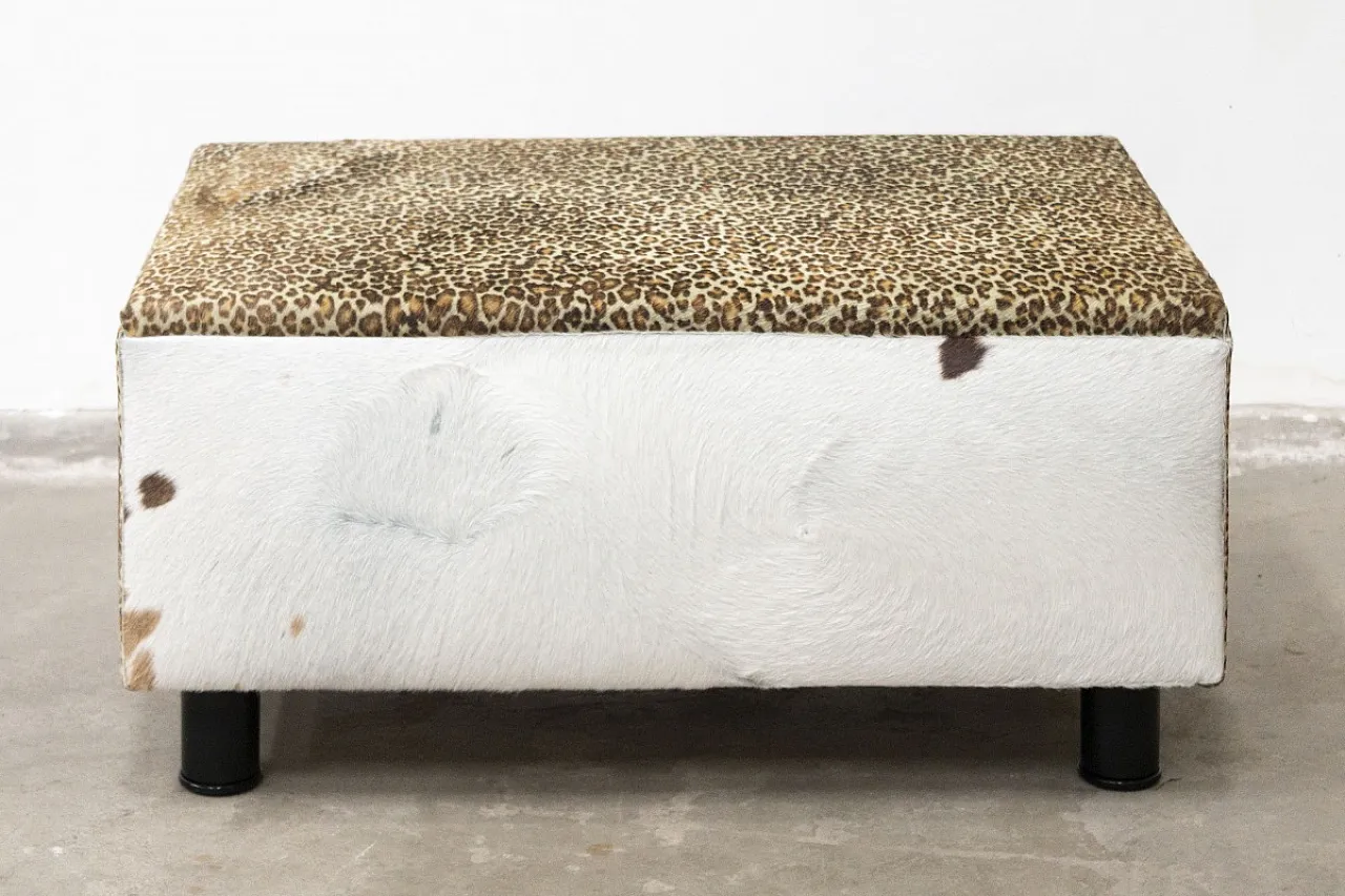 Wooden pouf covered in cowhide, 20th century 7