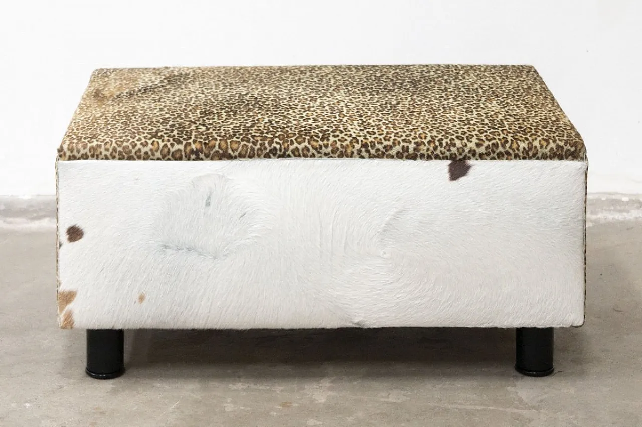 Wooden pouf covered in cowhide, 20th century 9