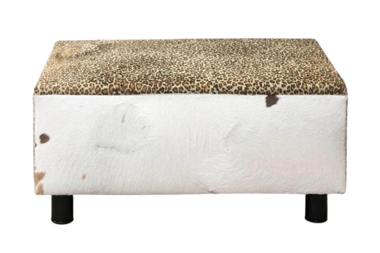 Wooden pouf covered in cowhide, 20th century 11