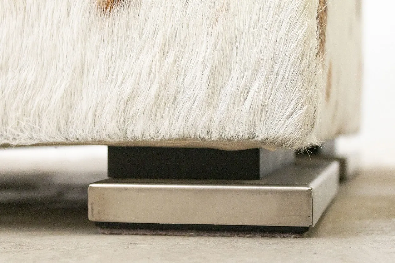 Large metal ottoman covered in cowhide, 20th century 4