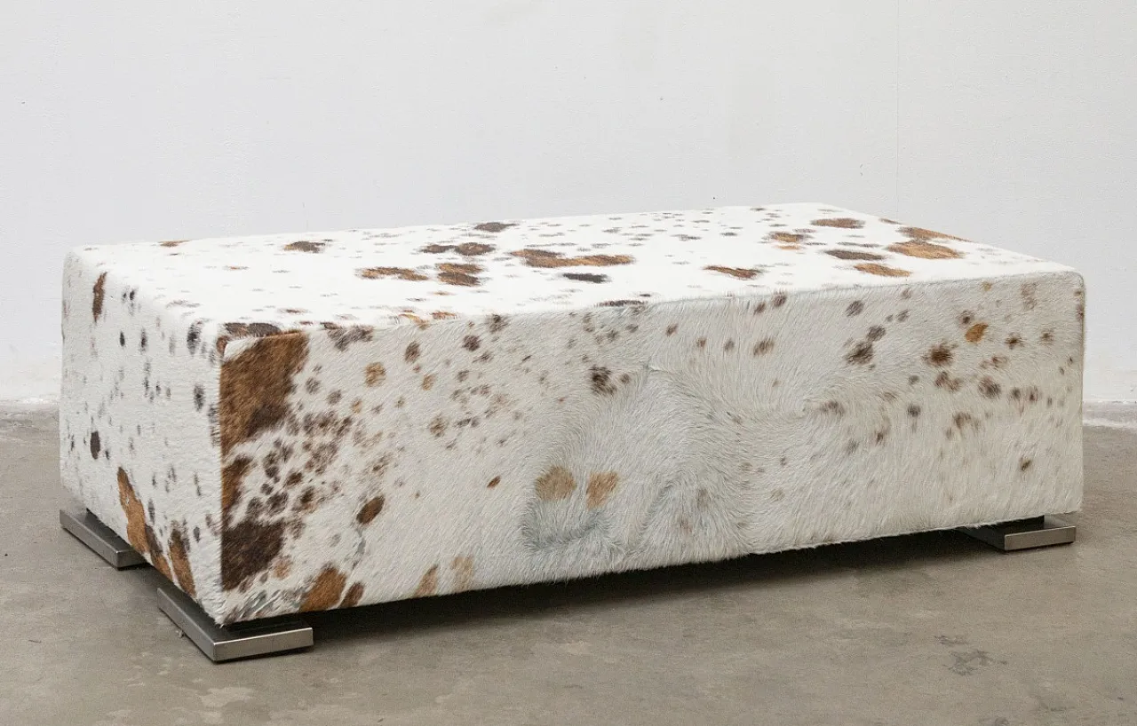 Large metal ottoman covered in cowhide, 20th century 7