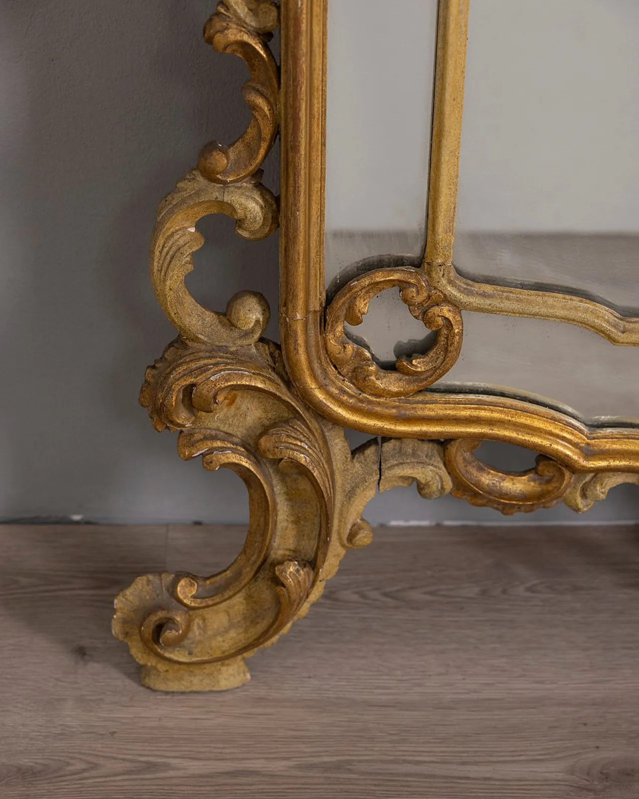 Specchio da parete in stile barocco in legno dorato, fine '800 6