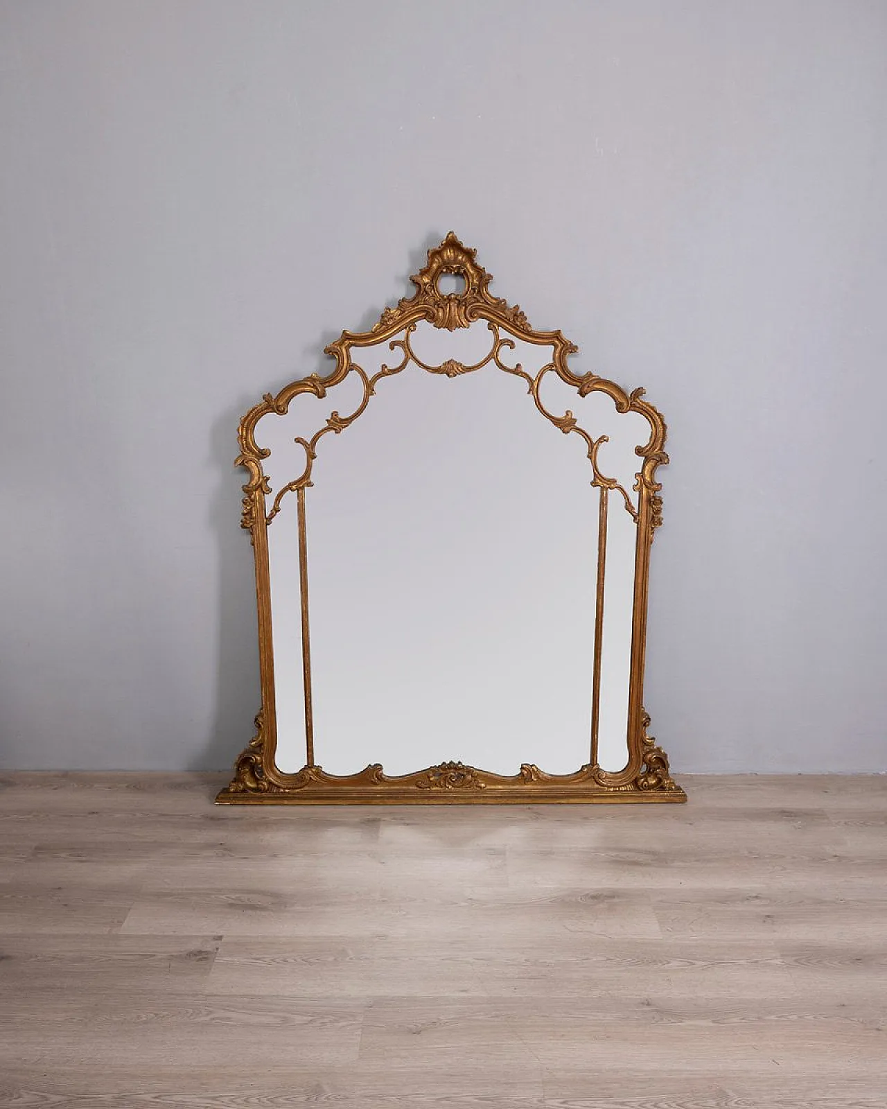 Specchio da parete in stile barocco in legno dorato, fine '800 1