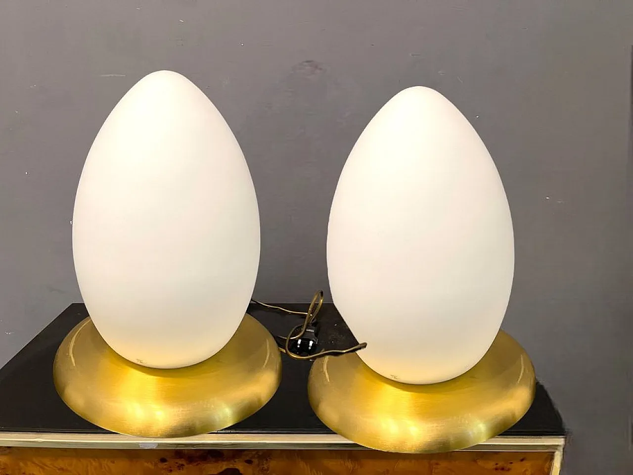 Pair of Murano glass egg-shaped table lamps, 1980s 1