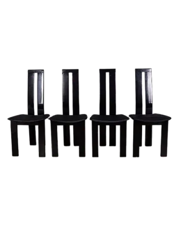 4 Wood and leather chairs by Pietro Costantini for Ello, 1970s