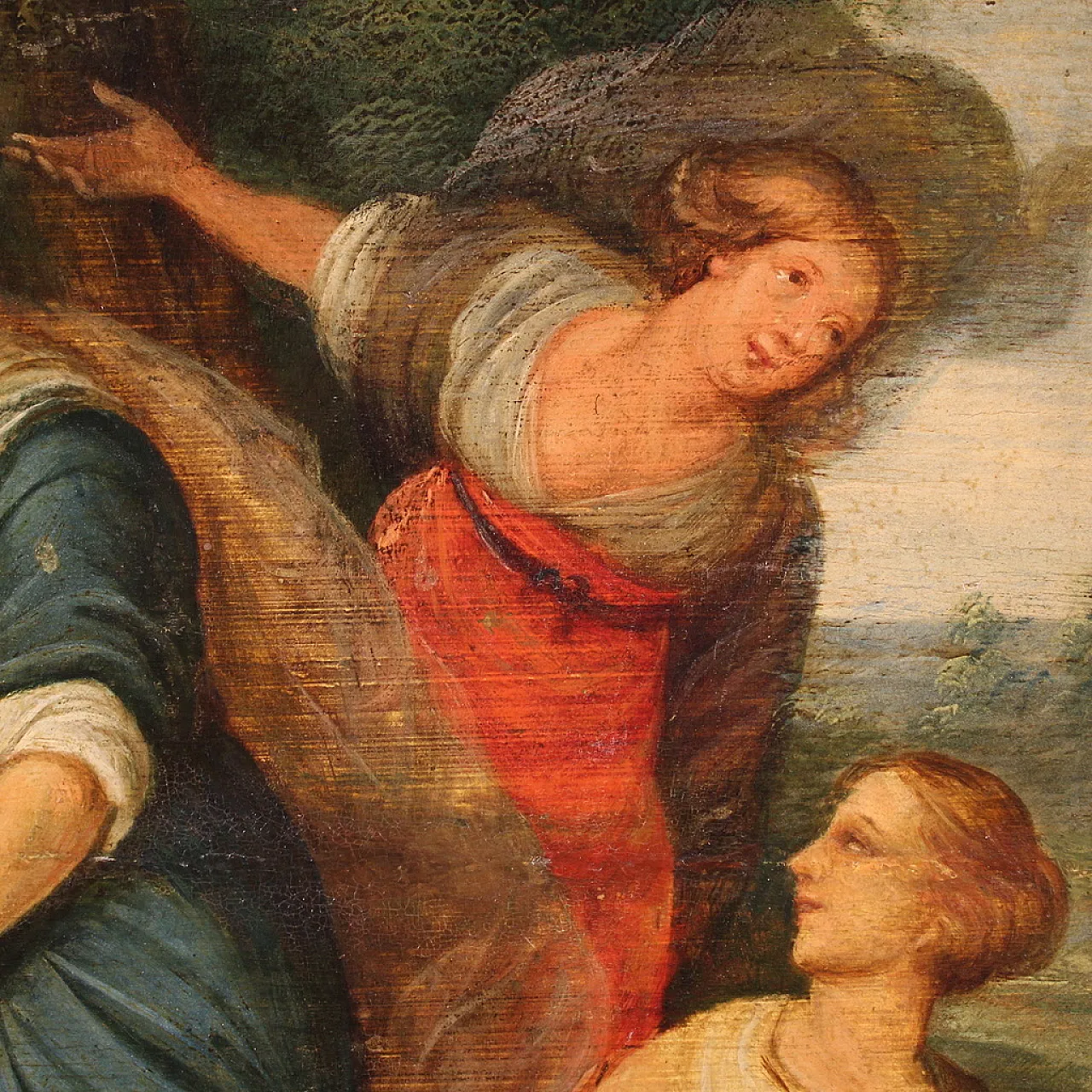 Flemish painting on wood, Rebecca at the well, 17th century 11