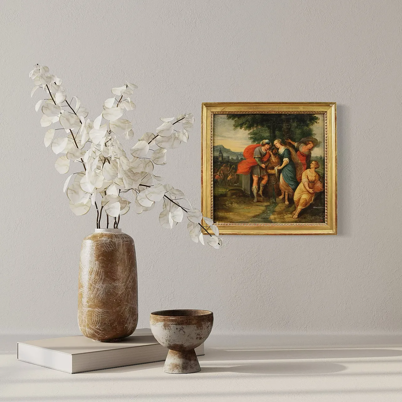 Flemish painting on wood, Rebecca at the well, 17th century 13