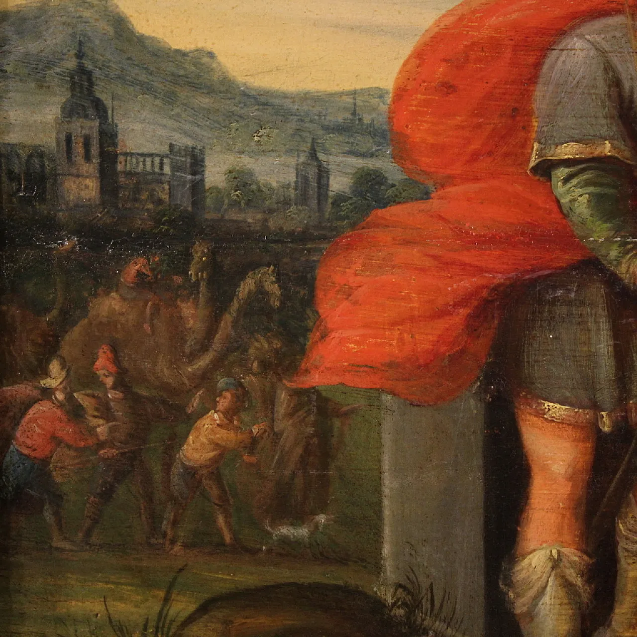 Flemish painting on wood, Rebecca at the well, 17th century 14