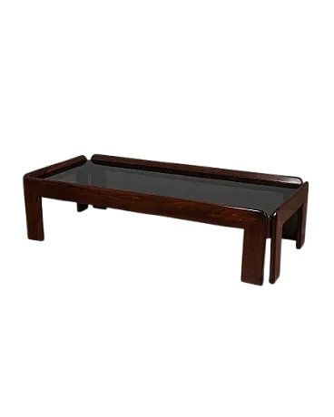 Rectangular wood and glass table by Afra and Tobia Scarpa, 1970s