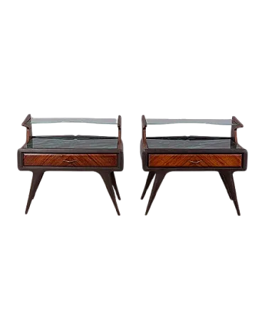 Pair of wood and glass nightstands, 1950s