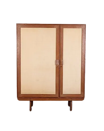 Two-door wardrobe in wood and fabric, 1960s