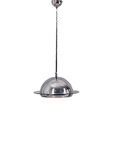 Pendant light in chrome metal and glass, 1970s