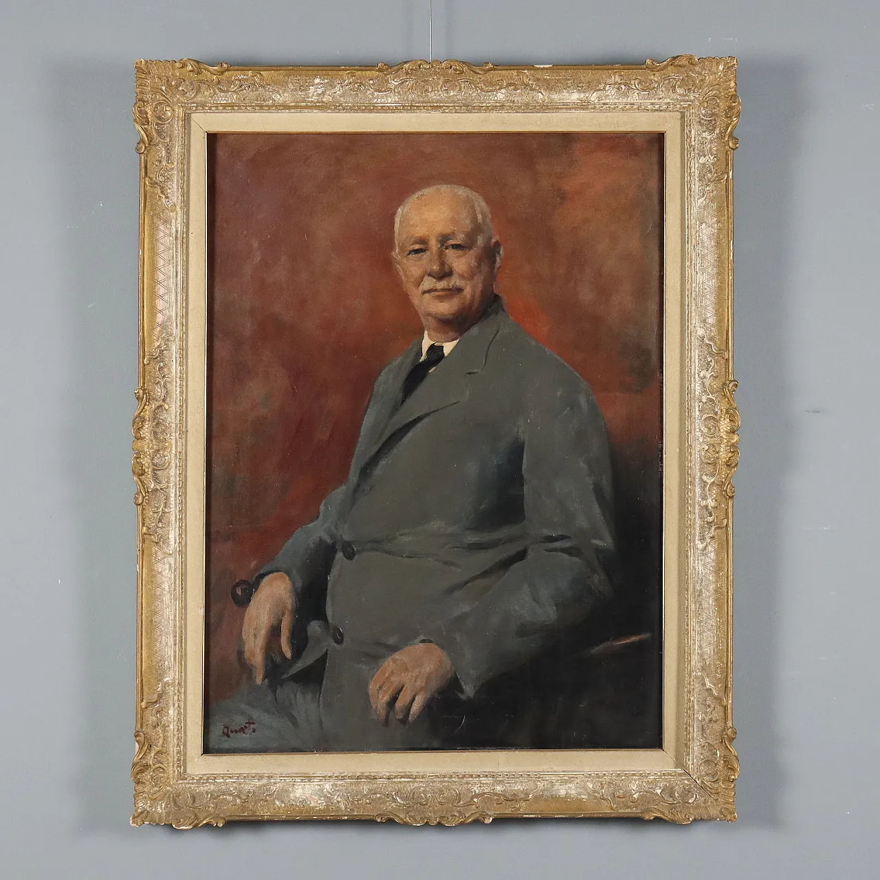 Ritratto di un uomo elegante e dignitoso, olio su tela, '900 1