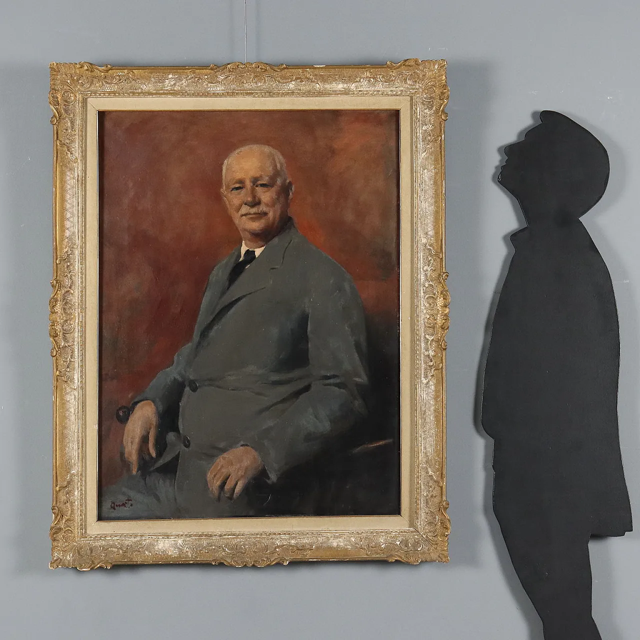 Ritratto di un uomo elegante e dignitoso, olio su tela, '900 2