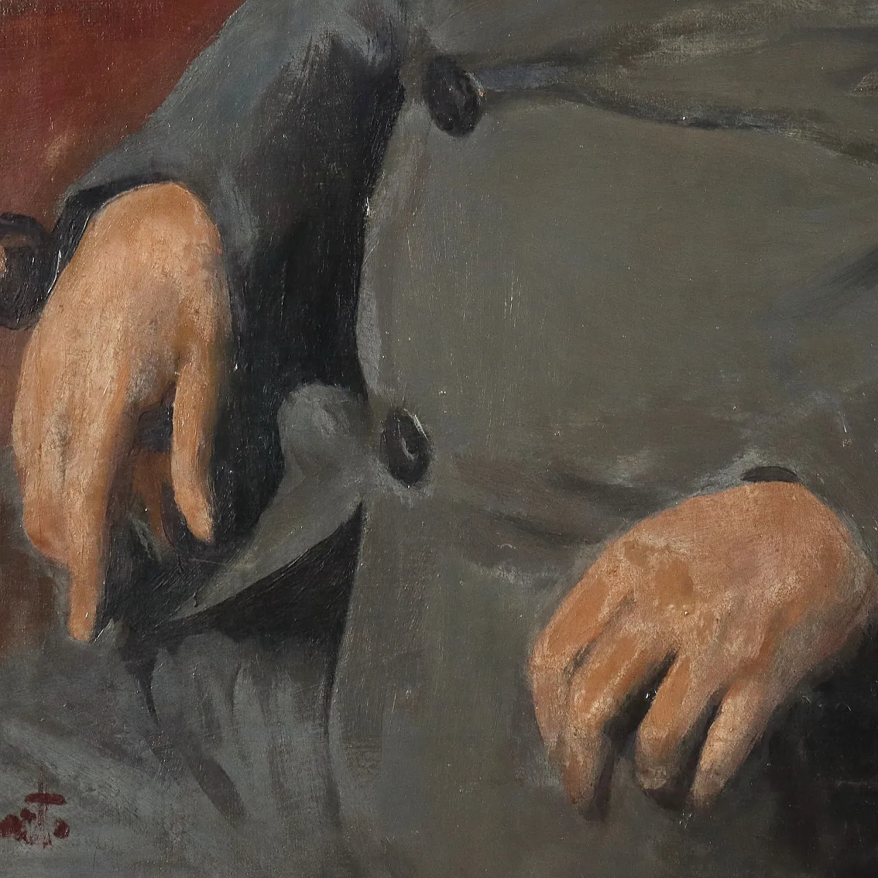 Ritratto di un uomo elegante e dignitoso, olio su tela, '900 5