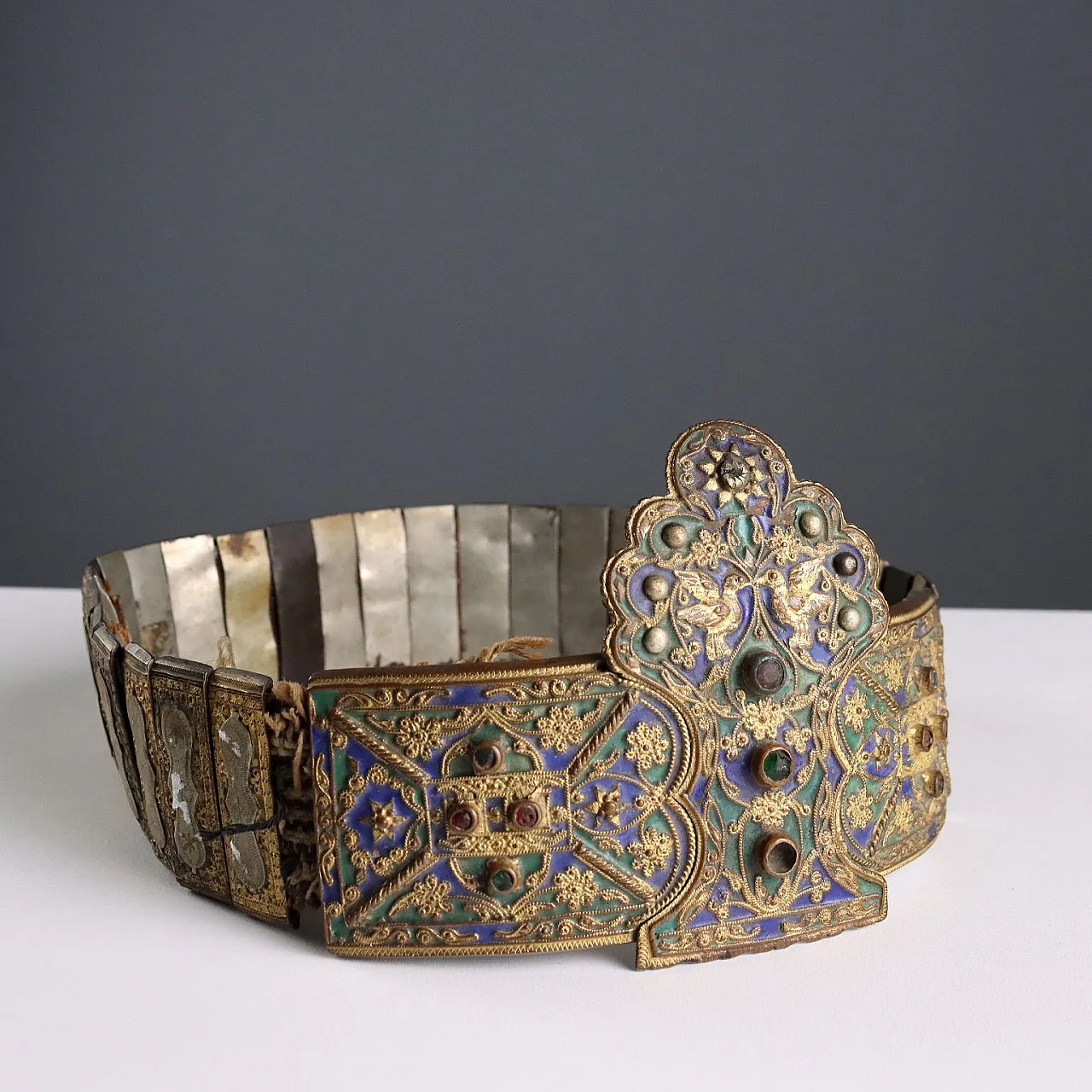 Ceremonial belt with engraved metal plaques, 20th century 1