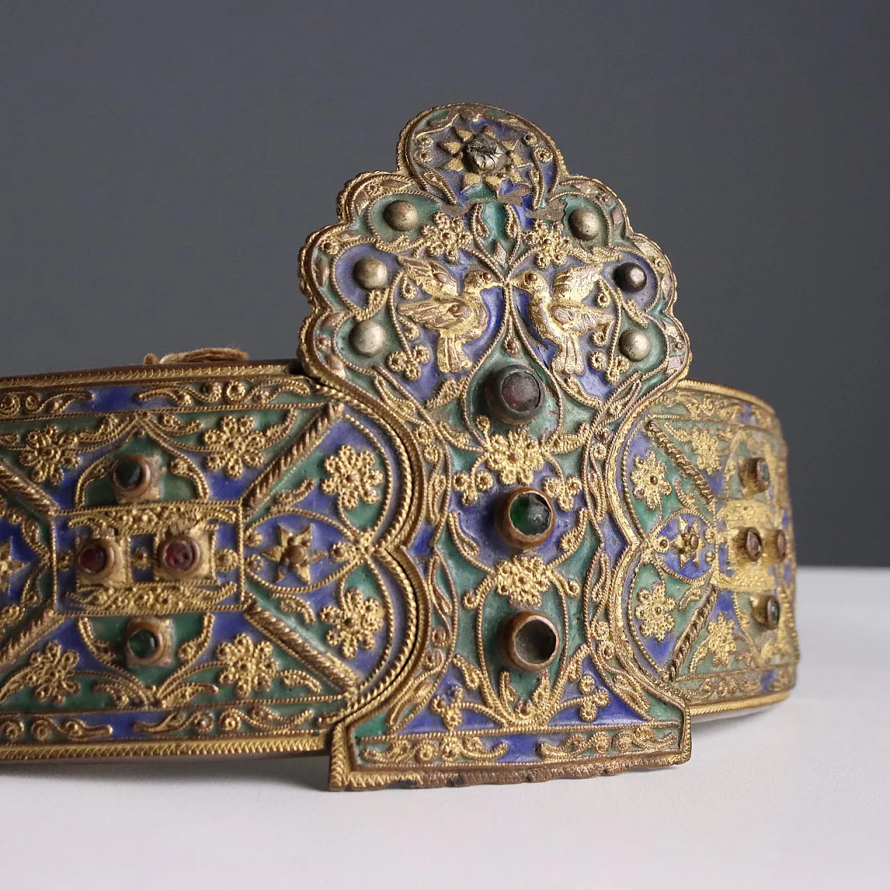 Ceremonial belt with engraved metal plaques, 20th century 3