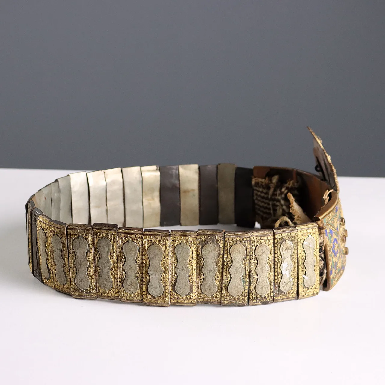 Ceremonial belt with engraved metal plaques, 20th century 7