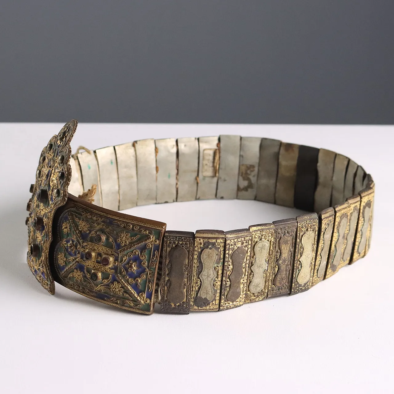 Ceremonial belt with engraved metal plaques, 20th century 9