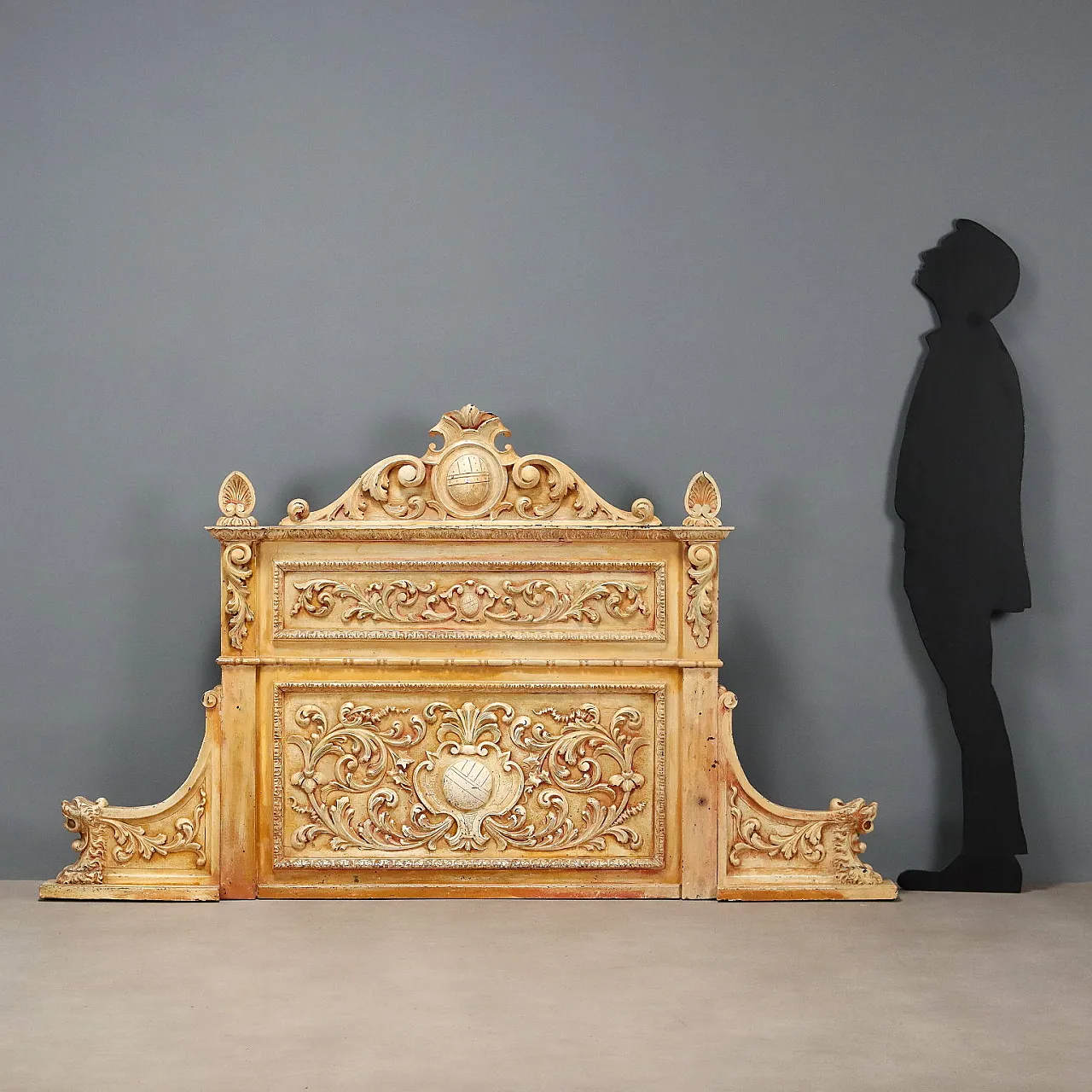 Headboard carved and lacquered from a wardrobe top, late 19th century 2