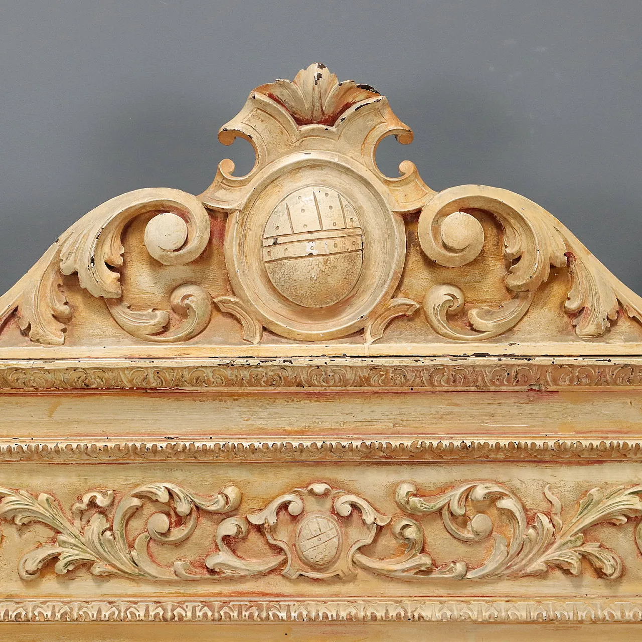 Headboard carved and lacquered from a wardrobe top, late 19th century 3