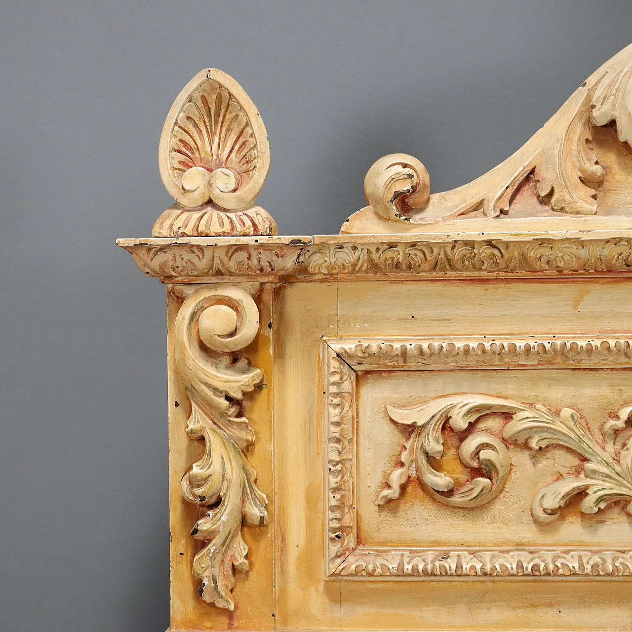 Headboard carved and lacquered from a wardrobe top, late 19th century 4