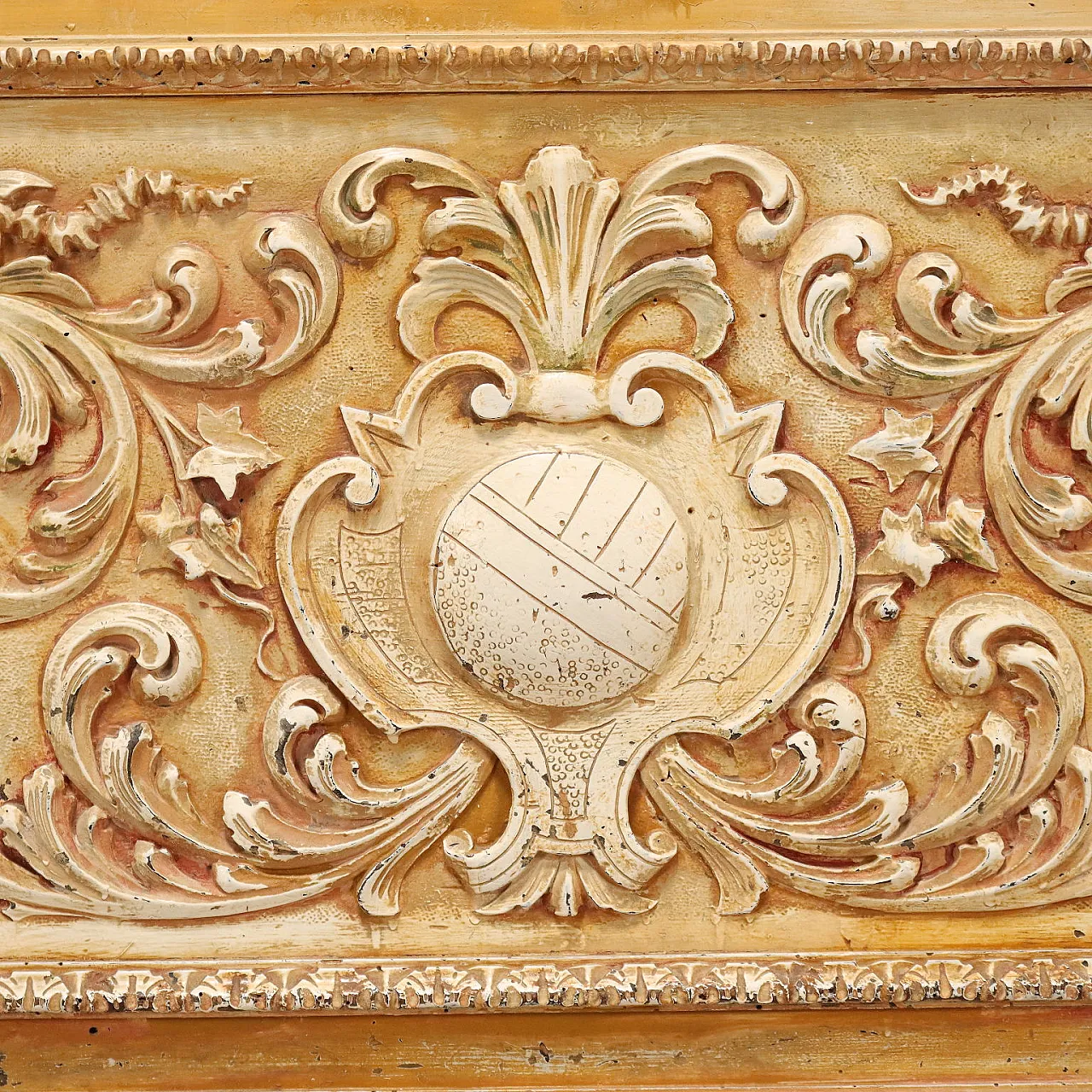 Headboard carved and lacquered from a wardrobe top, late 19th century 5