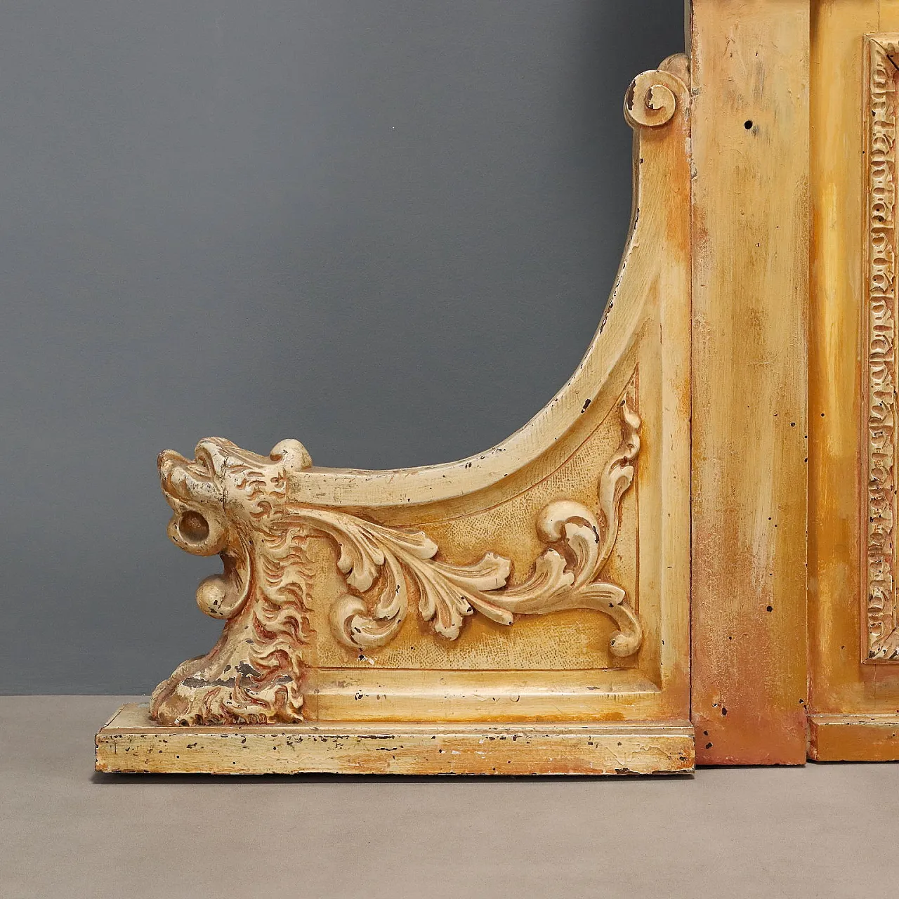Headboard carved and lacquered from a wardrobe top, late 19th century 6