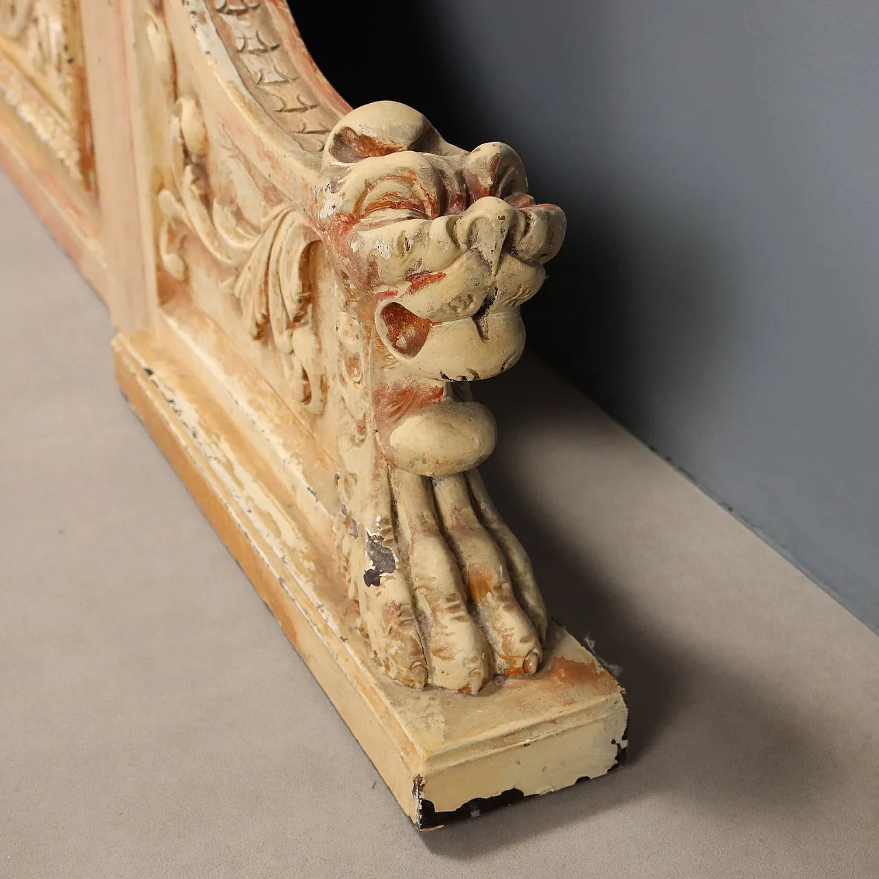 Headboard carved and lacquered from a wardrobe top, late 19th century 7