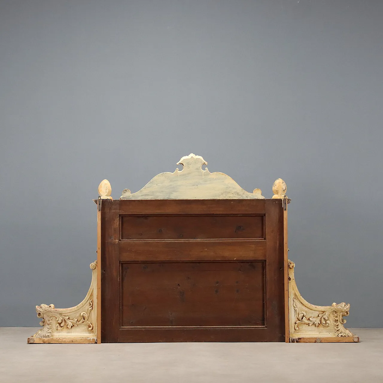 Headboard carved and lacquered from a wardrobe top, late 19th century 8