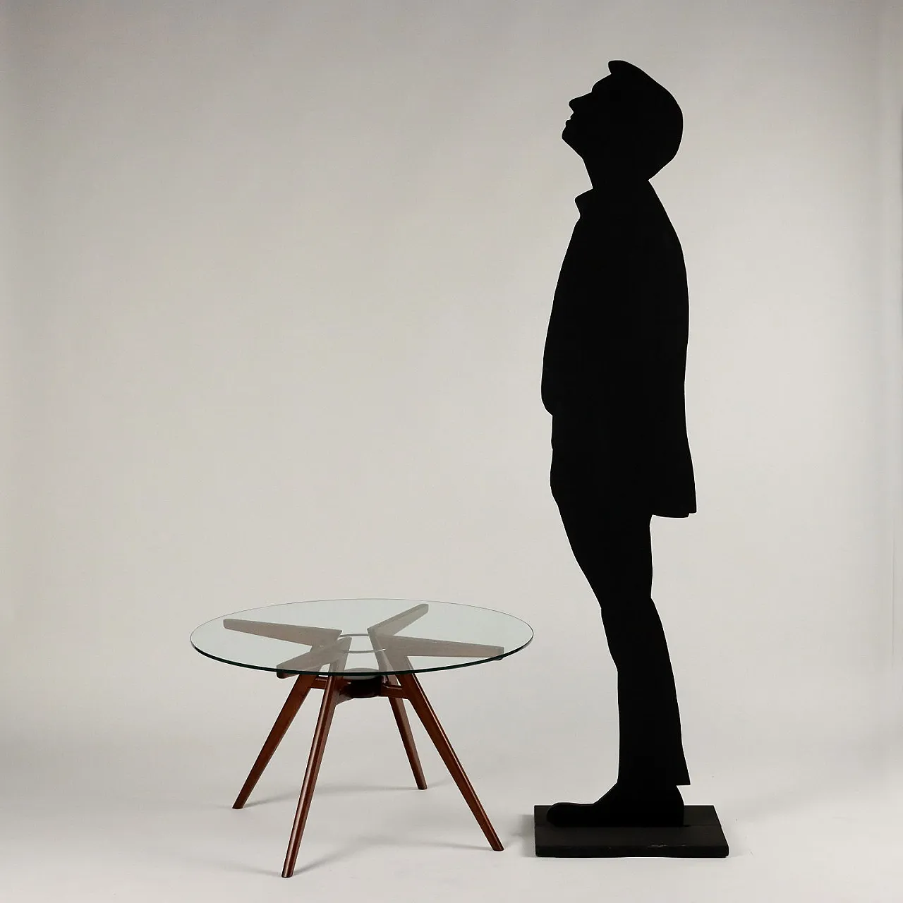 Argentinian stained beech, brass and glass coffee table, 1950s 2